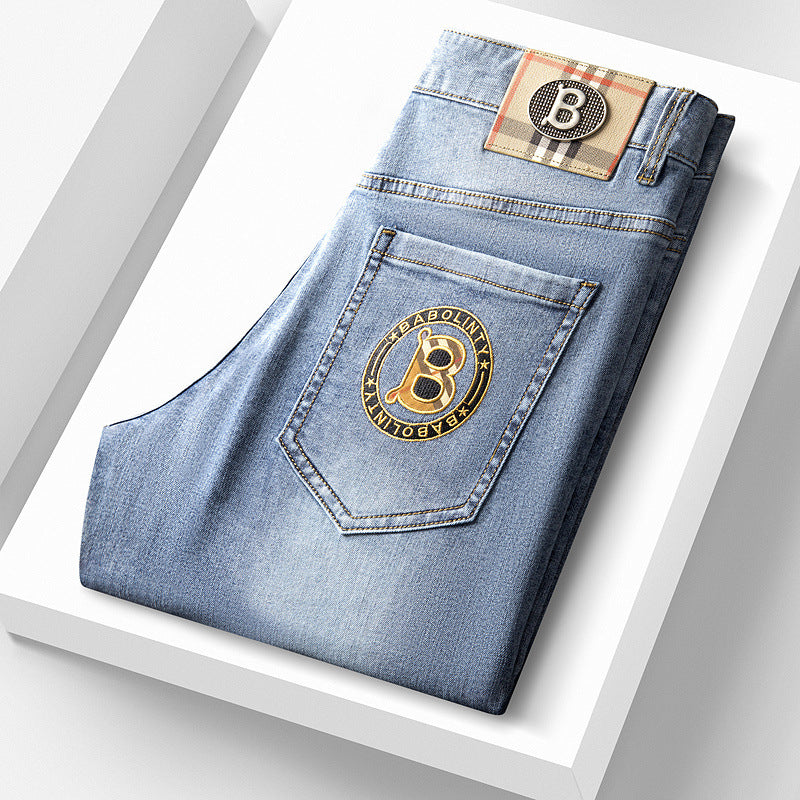 Men's Fashionable High-end Letter Embroidered Stretch Jeans