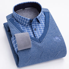 2023 Men's Thermal Fake Two-Piece Long Sleeve Shirt