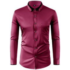 Men's Long Sleeve Contrast Color Stretch Shirt