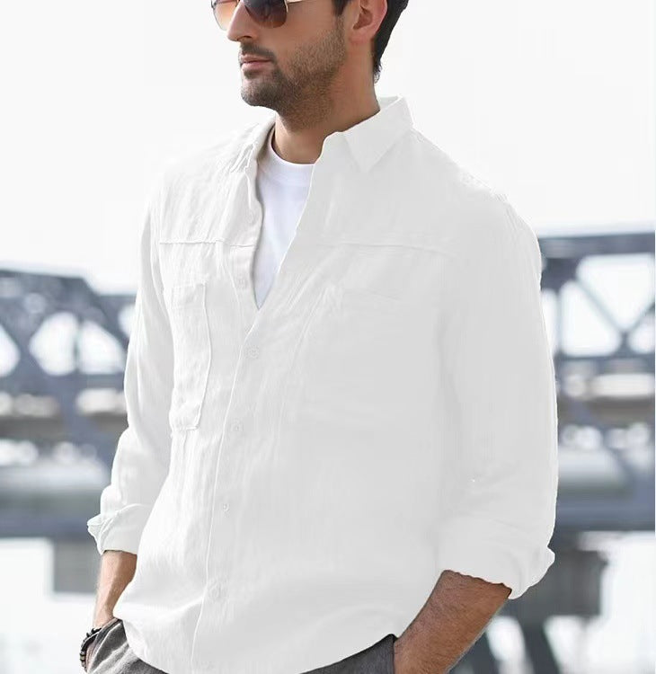 Men's Casual Solid Color Simple Long-sleeved Shirt