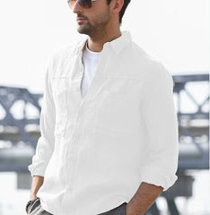 Men's Casual Solid Color Simple Long-sleeved Shirt