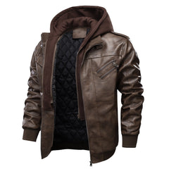Men's Casual Warm Thick Hooded Leather Jacket