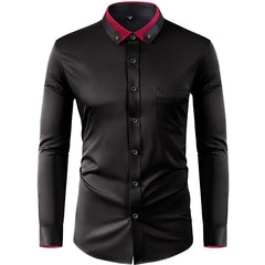 Men's Long Sleeve Contrast Color Stretch Shirt