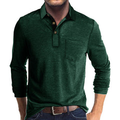 Long-sleeved solid color lapel casual polos