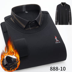 Men's Seamless Fake Two-piece Velvet Thickened Cotton Knitted Shirt