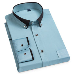 New Men's Business Casual Contrast Color Collar Elastic Comfortable Non-iron Shirt