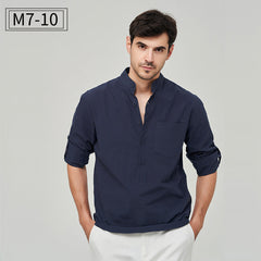 Men's Pure Cotton Stand Collar Linen Shirt