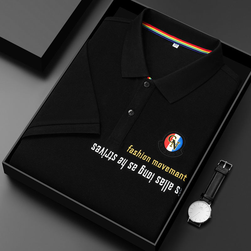 Men's Cotton Letter Print Lapel Polo Shirt