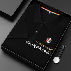 Men's Cotton Letter Print Lapel Polo Shirt