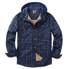 Men's Velvet Windproof Warm Hooded Cotton Plaid Shirt