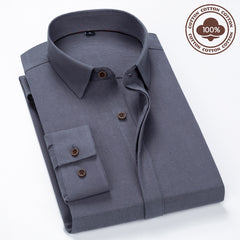 Men's Solid Color Business Comfortable Cotton Commuter Long-sleeved Shirt