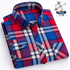 Men's Large Size Cotton Plaid Fashion Casual Long Sleeve Shirt