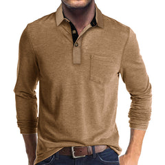 Long-sleeved solid color lapel casual polos