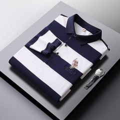 Men's Business Striped Long-sleeved Polo Shirt