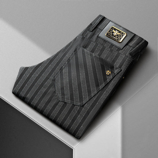 Vertical striped jacquard stretch non-iron anti-wrinkle straight trousers