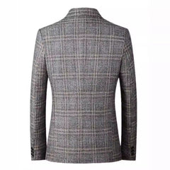 Men's Woolen Plaid Casual Blazer