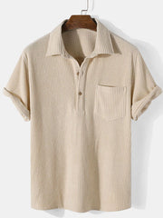 Men's Casual Loose Plaid Stripe Short Sleeve Shirt