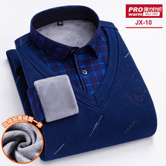Men's Fake Two-piece Velvet Thickened Loose Casual Knitted Shirt