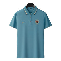 Men's Striped Casual Loose Short Sleeve Polo Shirt