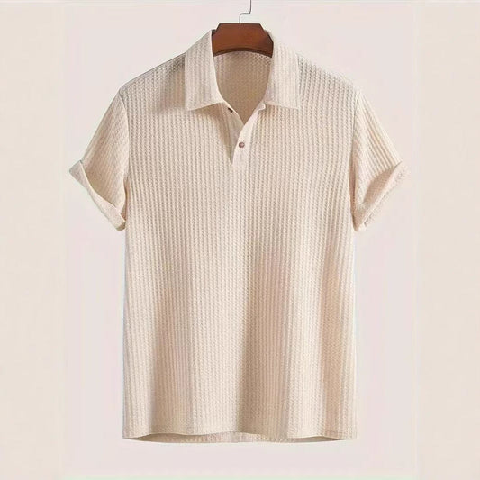 Men's Lapel Diamond Knitted Casual Loose Short-sleeved Polo Shirt