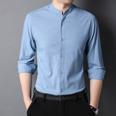 2023 Men's Business Casual Slim Fit Cotton Stand Collar Long Sleeve Shirt