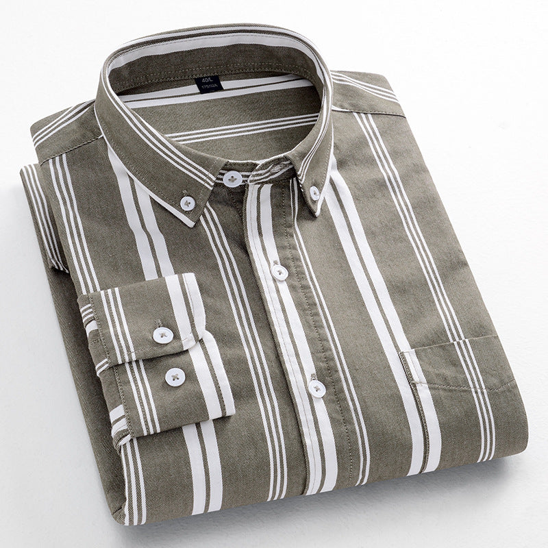 New Men's 100% Cotton Striped Loose Breathable Shirt