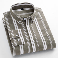 New Men's 100% Cotton Striped Loose Breathable Shirt