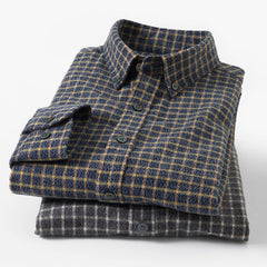 Men's Soft Winter Warm Cotton Brushed Long Sleeve Plaid Shirt