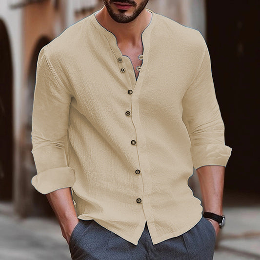 New Men's Retro Cotton and Linen Casual Loose Long Sleeve Shirt