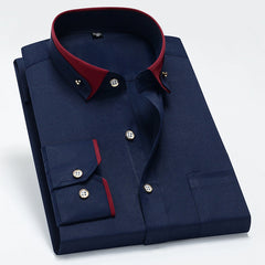 New Men's Business Casual Contrast Color Collar Elastic Comfortable Non-iron Shirt