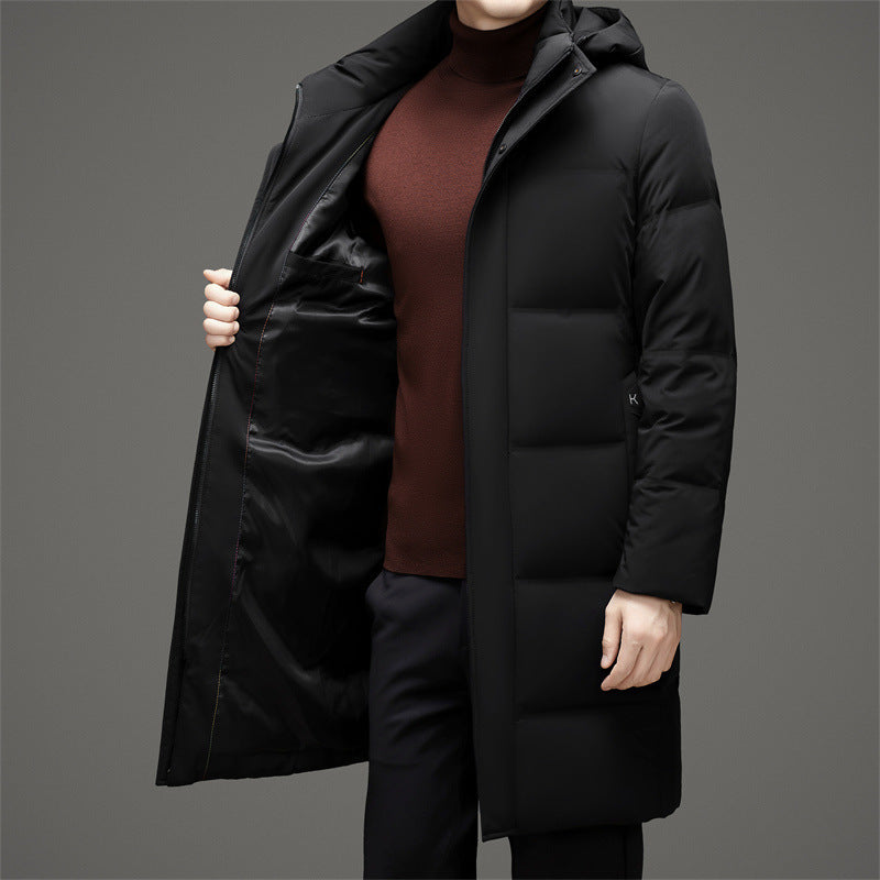 2024 Men's White Duck Down Business Casual Long Down Jacket