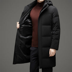 2024 Men's White Duck Down Business Casual Long Down Jacket