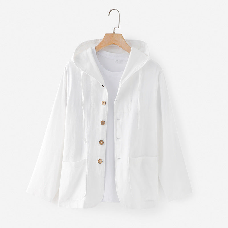 2024 New Casual Linen Loose Breathable Hooded Shirt