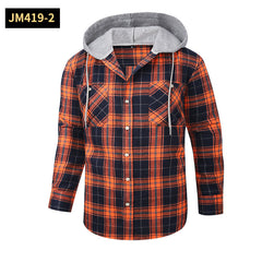 2024 New Loose Casual Flannel Long-sleeved Hooded Plaid Shirt