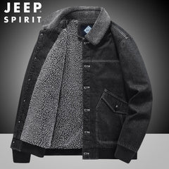 New Men's Thickened Fleece Denim Loose Large Size Windproof Jacket