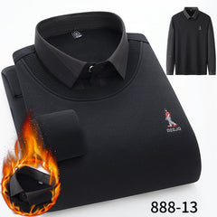 Men's Seamless Fake Two-piece Velvet Thickened Cotton Knitted Shirt