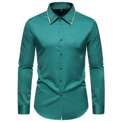 Men's New Plaid Color Matching Fashionable Slim Business Casual Long-sleeved Shirt