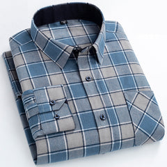 Pure cotton plaid casual square collar pocket long sleeve shirt