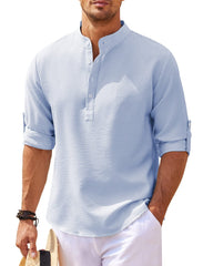 Men's Long Sleeve Stand Collar Plaid Shirt