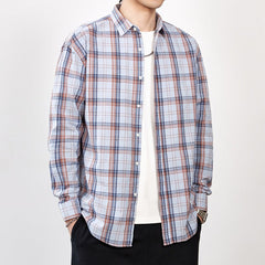 Men's Spring 2024 100% Cotton Loose Plaid Striped Shirt