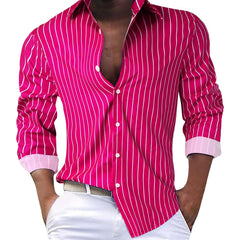 Men's Striped Lapel Striped Long Sleeve Shirt