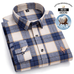 Men's New Pure Cotton Brushed Fashion Casual Plaid Shirt