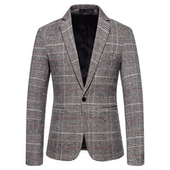 One-button plaid business casual blazer