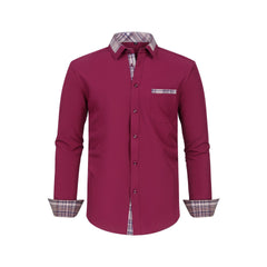 Men's Colorblock Plaid Collar Casual Super Stretch Shirt