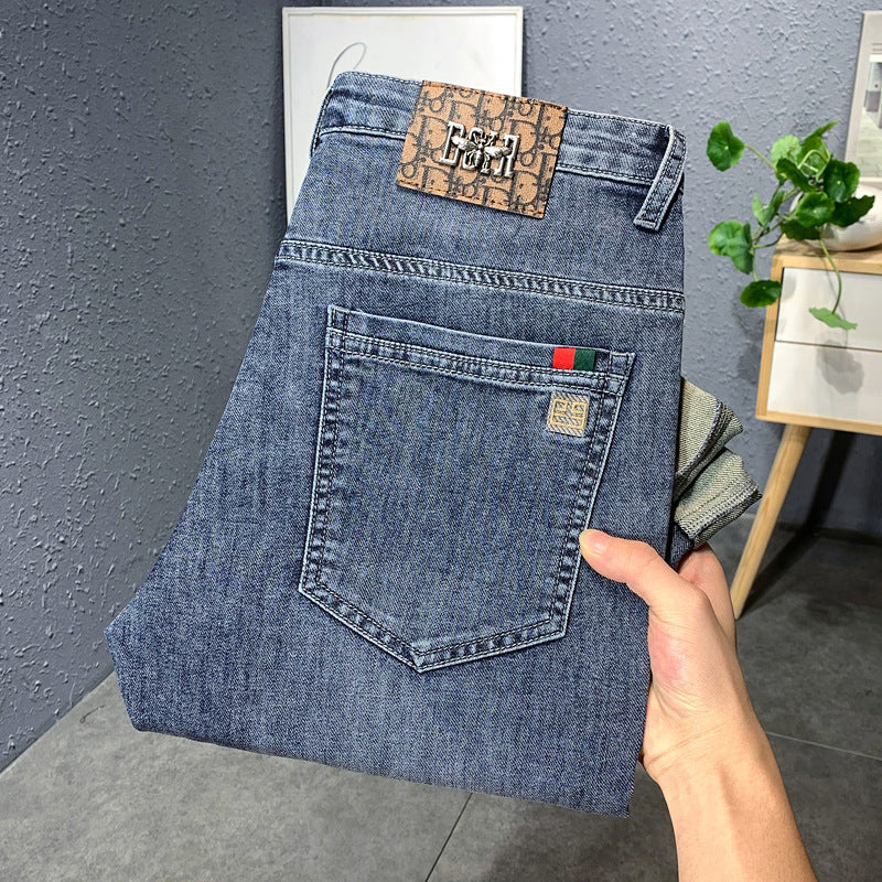 Men's Elastic Embroidered Loose Straight Jeans