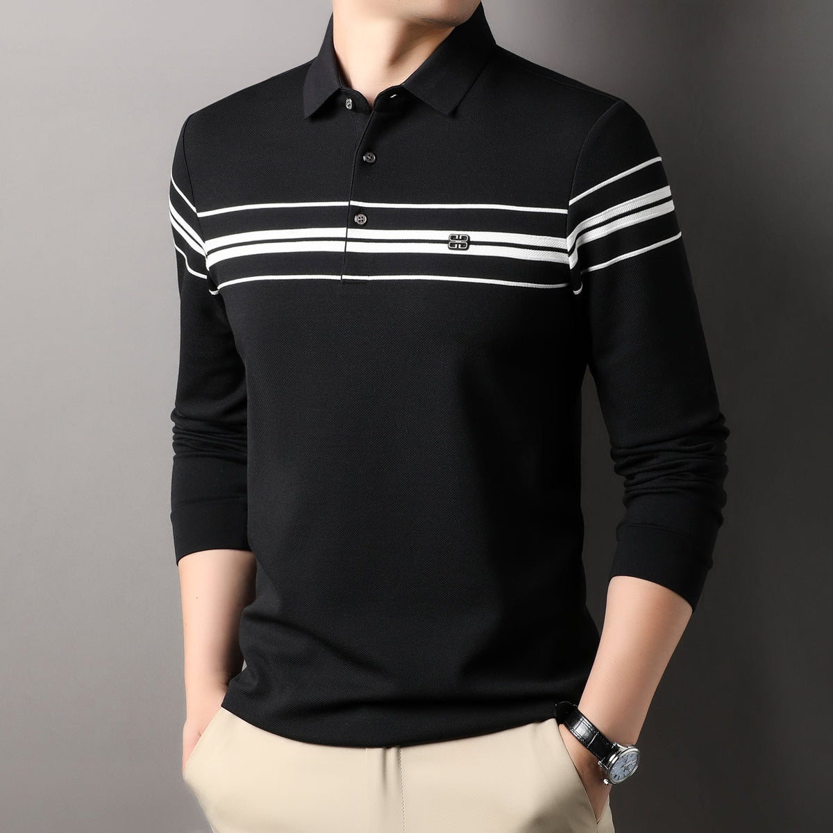 2024 Men's High-end Business Jacquard Striped Polo Shirt