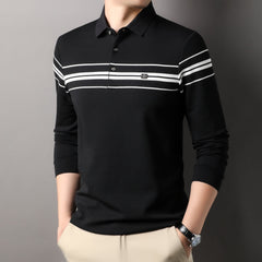 2024 Men's High-end Business Jacquard Striped Polo Shirt