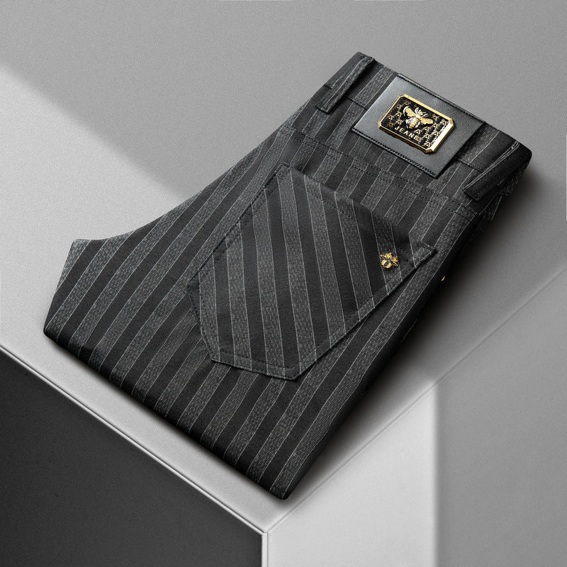 Vertical striped jacquard stretch non-iron anti-wrinkle straight trousers