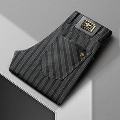 Vertical striped jacquard stretch non-iron anti-wrinkle straight trousers