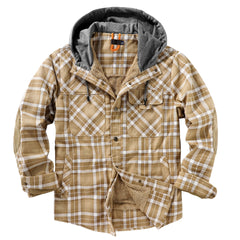 Men's Velvet Windproof Warm Hooded Cotton Plaid Shirt